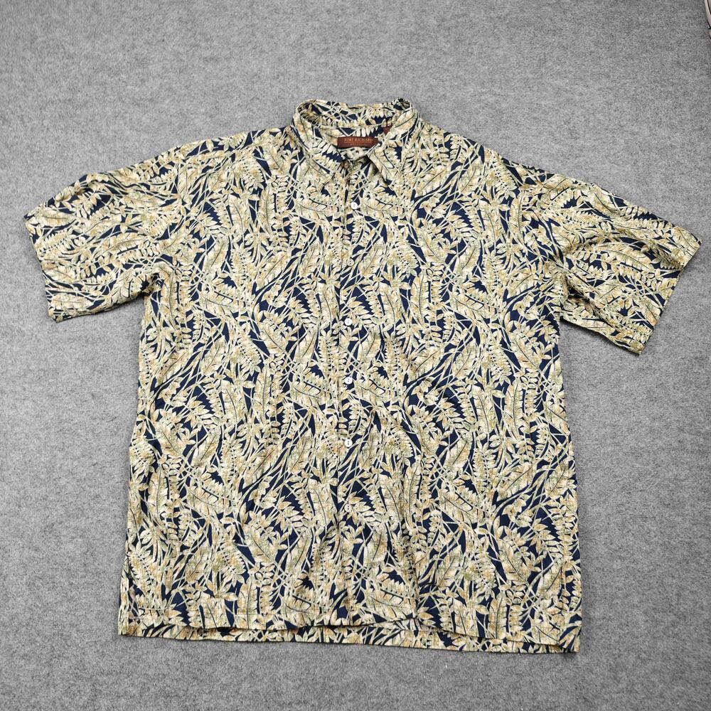 Tori Richard Shirt Mens 2XL Blue Cotton Short Sleeve Button-Up Floral Relaxed